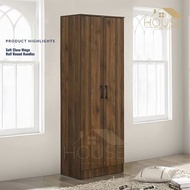 MYHOUSE Wardrobe Clothes Cupboard 2 Door Almari Baju Kayu Almari Pakaian with Hanging Rod Walnut Color Storage Cabinet