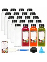5入組透明果汁瓶DIY批發飲料容器，防漏大容量創意果汁容器，適用於戶外露營，配有附贈用品，刷子、貼紙、漏斗，隨機顏色