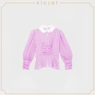 KLOSET Heart Puffed Sleeve Blouse (AW20-T012) เสื้อคอปกแขนยาว ผ้าทอลายหัวใจ