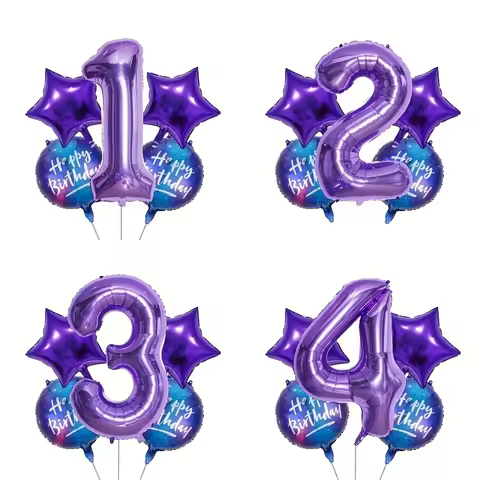 5pcs Purple Theme Birthday Foil Balloon Set 32 Inch Number 0-9 Balloon Birthday Party Decorations An