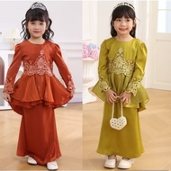 Kurung Peplum Elegant Kebaya Lace Raya Budak Perempuan Baju Raya Budak 1-12Tahun Dress Muslimah Kids