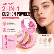 Zephoco 2-in-1 Cushion Powder Compact 19g Ivory White/Natural/Dark Skin Tone Flawless Base Makeup Se