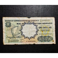 Malaya British Borneo Banknote 1 Dollar Year 1959 Prefix C21 - Tear and Chip Condition