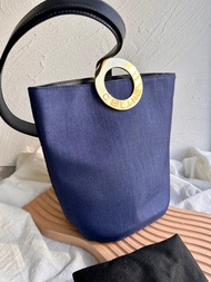 稀有中古品Vintage Celine 牛仔藍麻料大金環水桶包