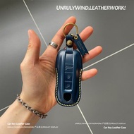 適用於保時捷鑰匙macan卡宴718帕拉梅拉911Taycan車用鑰匙套手工