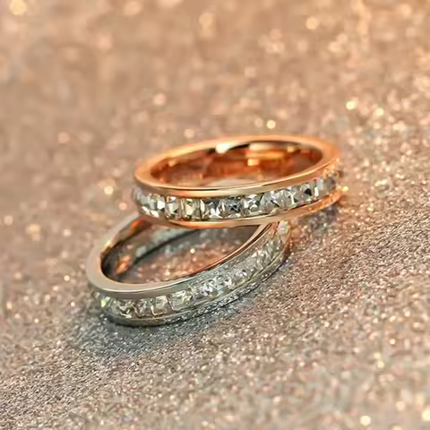Stainless Steel Stackable CZ Eternity Ring Wedding Band for Women Girl Size 3-10