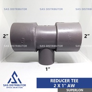 Vlok Tee 2 x 1 inch PVC Superlon / Reducer Tee 2 x 1" AW / Flok Tee 2 x 1 dim / Verlop Tee 2 x 1"