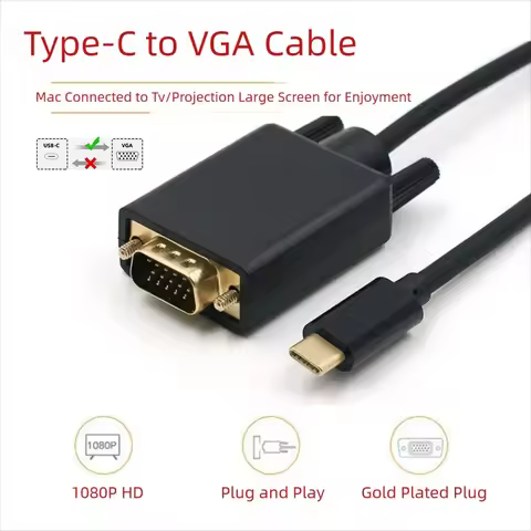 USB C To VGA Adapter USB Type C Cable To VGA for Apple Macbook Air Macbook Pro Input USB-C Cable To 