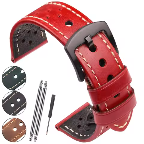 Genuine Leather Watchband 20 22 24mm For Samsung Galaxy Watch 3 4 Strap Cowhide Vintage Breathable B