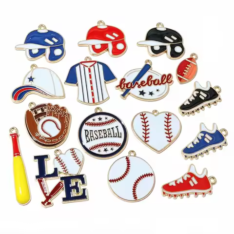10pcs Enamel Baseball Charms Pendants Baseball Helmet Shoes DIY Jewelry Making Accessories for Neckl