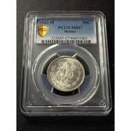 MEXICO Large Eagle Liberty Cap Mexican Old Silver 50 Cents Coin Year 1943 - PCGS Graded MS 67 ( Unci