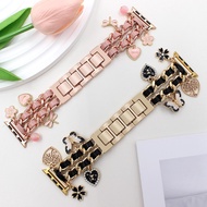 Luxury Metal Chain Leather Watchband Compatible For Watch Strap Series11 10 9 8 7654321,se, se2,Ultr