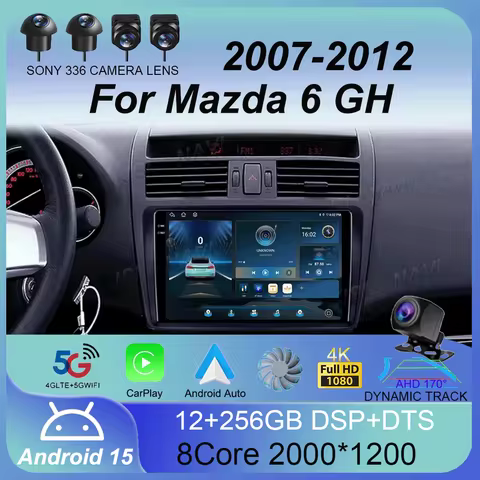 Android 15 Wireless CarPlay Auto Car Radio For Mazda 6 GH 2007 - 2012 Multimedia Video Player 4G WIF