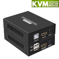 ตัวขยายสัญญาณขยาย HDM กว่า Cat5e Cat6 1080P HDMI USB KVM ตัวส่งสัญญาณอีเทอร์เน็ตพร้อมเมาส์แป้นพิมพ์ยูเอสบี