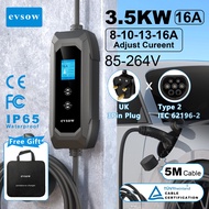 evsow Type 2 EV Charger 16A 3.5Kw Portable Electric Car Charger With 3.5M/5M/10M EV Charging Cable 1