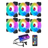 (RFZG) 6 Pack 120mm PC Computer Case Fan Cooling Cooler 6PIN Adjustable RGB LED Mute Ventilador with