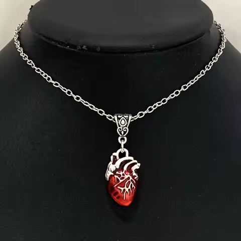 Aesthetic Goth Drip blood cardiac Pendant Necklace Choker Collar Grunge Egirl Goblincore Women Men A