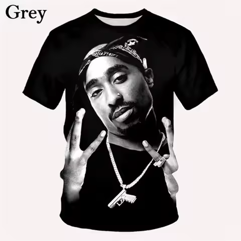 2pac Men's Tshirts Rapper Star Tupac 3D Print Tees Streetwear O-Neck Short Sleeve Casual Oversized U