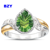 BZY【Hot Sale】18K Gold Emerald Green Zircon Ring 925 Sterling Silver Diamond Engagement Ring For Wome