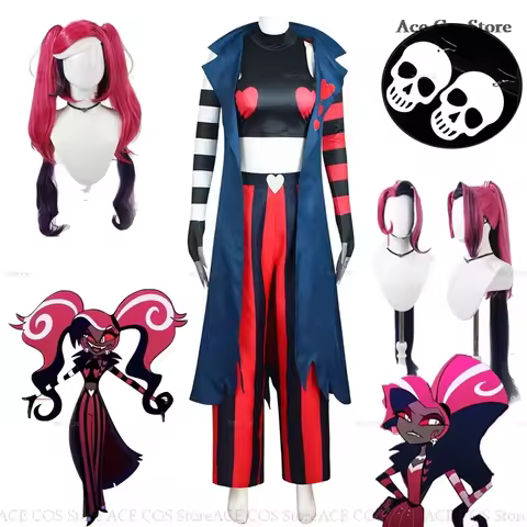 Hazbin Velvette Hotel Cosplay Outfit Costume Wig Earring 3V Vees VVV Halloween Party Demon Carnaval 