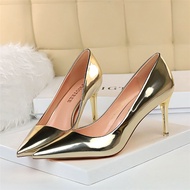 Women Mteallic Bronze Leather Pumps 7.5cm 10.5cm High Heels Lady Stiletto Middle Heels Wedding Brida