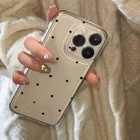 Simple Black Small Dot Transparent Phone Case For iPhone 18 17 Air 16E 16 14 13 11 15 Pro Max XS XR 