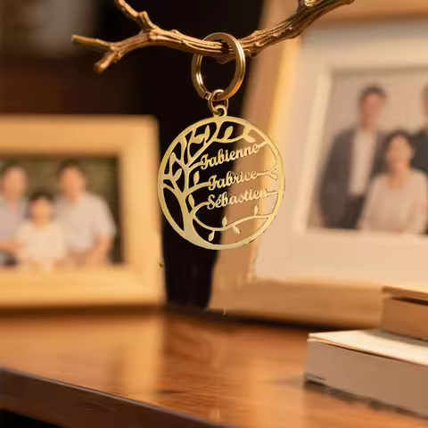 Customized Tree of Life Keychain Family Tree 1-6 Names Member Name Key Ring Stainless Steel Keychain