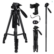 Andoer TTT-003 2-in-1 Photography Tripod Monopod Stand Aluminium Alloy 3-Way Swivel Pan Head 163cm M