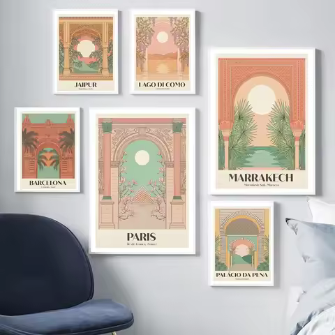 Nordic Classic Wall Art Cityscape Marrakech Paris Barcelona Lake Como HD Canvas Poster Print Home Be