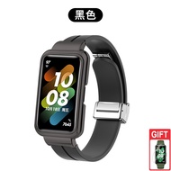 สายรัดพร้อมเคสสำหรับ Huawei band 8 7 6 / Redmi Smart Band 2 / Xiaomi Mi Band 7 pro / Xiaomi Smart Band 8 Active / OPPO Band 2 / OPPO Watch Free / Redmi Band Pro สายนาฬิกา Honor Band 7 6 หัวเข็มขัดซิลิโคนพร้อมกรอบโลหะและ หนังเอชดี 2 เรื่อง