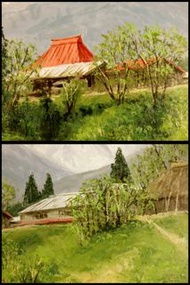 [Hiroshi] 824）Isao Oyama山水畫“北阿爾卑斯山白馬”油畫由Shinsaku裝框