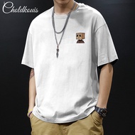 COD Short-Sleeved t-Shirt Men Summer Pure Cotton Casual Loose Men's t-Shirt Japanese Solid Color Tre