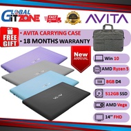 AVITA PURA 14-R5 Laptop ( R5-3500U, 8GB D4, 512GB SSD,  ATI, 14"FHD, W10 ) notebook GRY, BLK, PPL&amp; BLU, CARRYING CASE