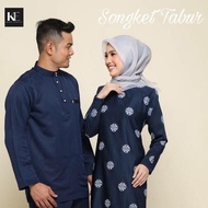 Sedondon Set Couple Baju Kurung Moden Songket Tabur Kain Lipat Batik &amp; Baju Melayu Navy Blue