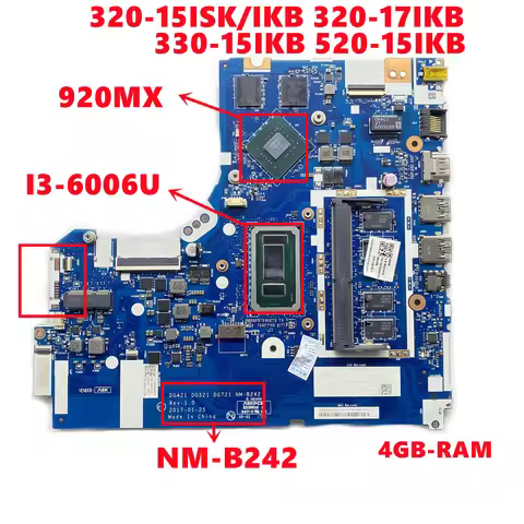 100% Test for Lenovo 320-15ISK/IKB 320-17IKB 330-15IKB 520-15IKB Laptop Motherboard.NM-B242 I3-6006U