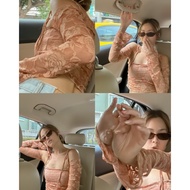 Try_yorata | Blursday Romantic top Long sleeve Lace top  เสื้อครอป ไหล่เดียวลูกไม้ ผ้ายืด แบบผูก ได้