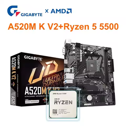 AMD Ryzen 5 5500 + GIGABYTE A520M K V2 Motherboard CPU Kit DDR4 64GB 5100(O.C.) Socket AM4 Micro-ATX