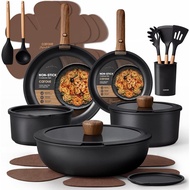 CAROTE 21pcs Pots and Pans Set Non Stick, Detachable Handle Cookware, Black