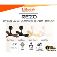 REZO Lorca 23"Inch DC Motor Remote Ceiling Fan 3 Colours LED Light | Matt Black/White Dark Wood Ligh