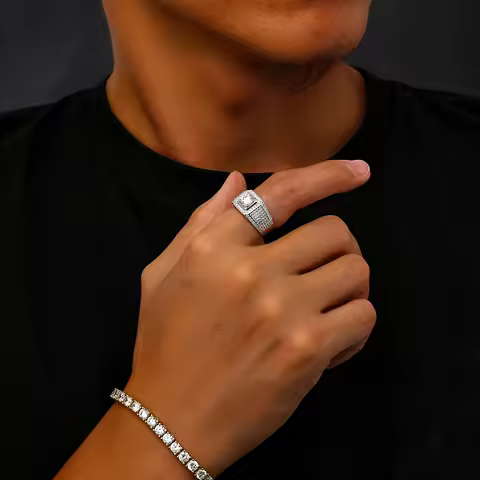 GEM'S BALLET 925 Sterling Silver Moissanite Ring For Men 1.0ct 2.0ct 3.0ct Pave Set Brilliant Moissa