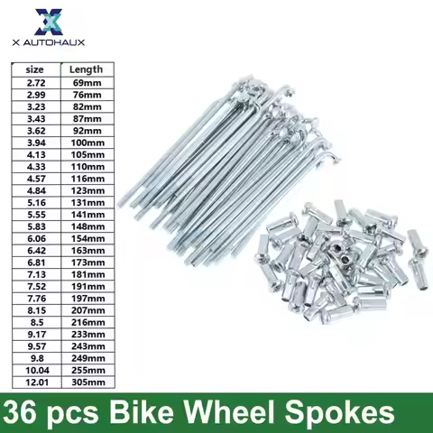 X Autohaux 36pcs 12G J Bend Bicycle Steel Spokes 69mm 76mm 82mm 87mm 92mm 100mm 105mm-249mm Cycle Sp