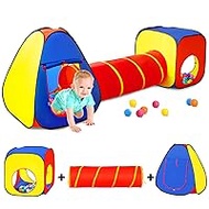 Kids Play Tent with Ball Pit+Crawl Tunnel+Castle Tent, Pop Up Toddlers Playhouse for Boys and Girls Gift, Collapsible Children Play Tent Toy Indoor and Outdoor Games (Colorful Fort)
