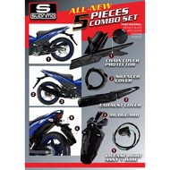 COMBO 5IN1 HITAM KILAT DIAMOND Y15 FENDER + EXHAUST COVER + LICENSE LIGHT + CHAIN CASE SHINNY BLACK 