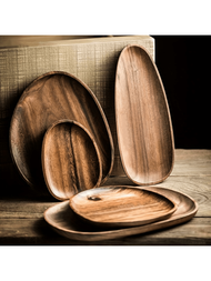 1個刀割式橢圓形金合歡木餐盤,餐廳用木製托盤