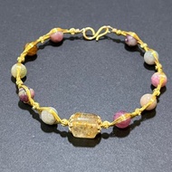 手工金屬繞線 天然石 馬卡龍糖果 碧璽 x 金鈦晶 手鐲