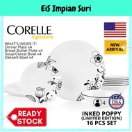 (New) Corelle Signature Inked Poppy 16pcs Dinnerware Set (1137480) Tableware Pinggan Corelle Mangkuk Corelle Plate Bowl