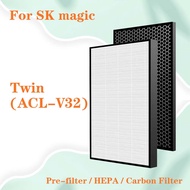 For SK magic Twin Air Purifier Replacement 4th layer HEPA Filter and 2rd layer+3rd layer Deodorizing Filter