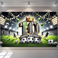 Happy 10th Birthday Banner Soccer Backdrop 84x60 Inch Football Stadium Party Decrations Background D