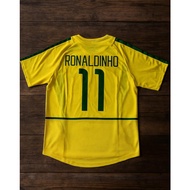 Soccer Jersey Blockcore Brazil 2002 Home Short Sleeve Shirt Name Set RONALDINHO 11