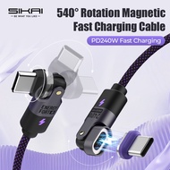 240W Dual Rotation Magnetic Cable 540° USB C to 180° Magnetic Tip Fast Charging Cable Rotation for A